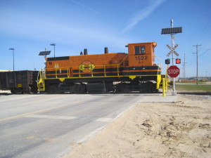 Photo of an installed solar railroad crossing system