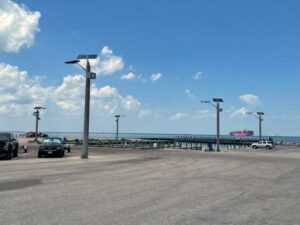 Texas City Dyke solar parking lot lights by the ocean