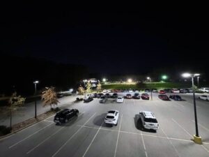 JCC parking lot using commercial solar light poles and stealth solar all in one lights