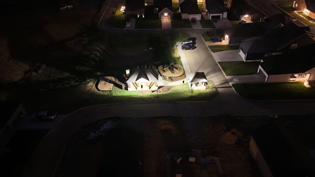 This image portrays a mailbox area in a residential HOA with solar lighting