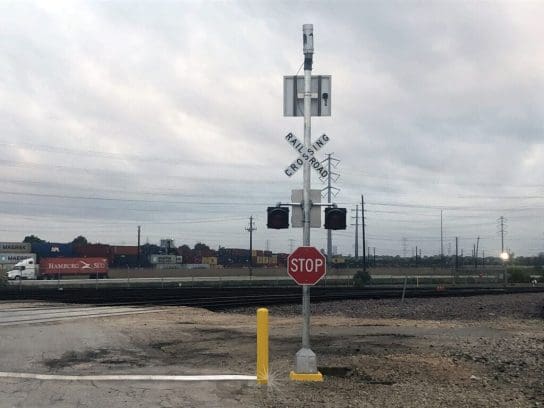 Picture of a solar railroad crossing system installed at Odfjell terminals